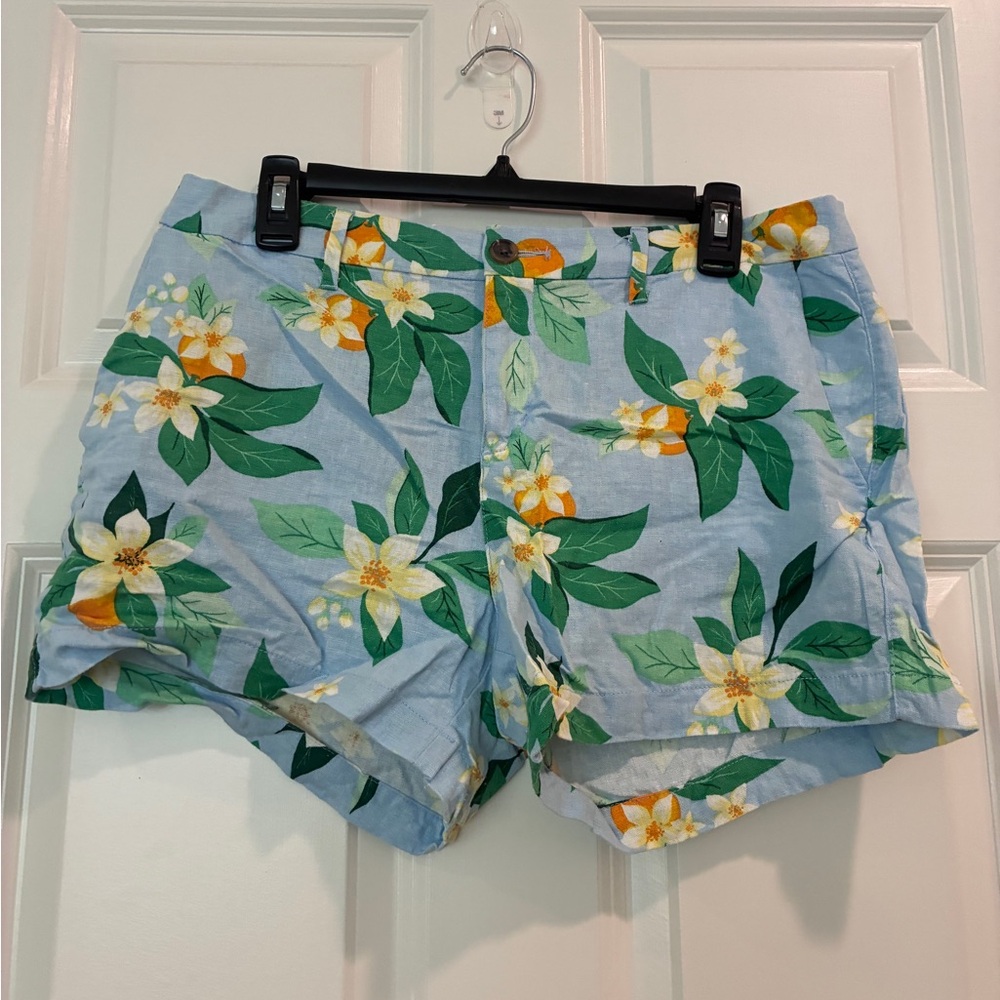 Light Blue Floral Linen Blend Women’s Shorts‎